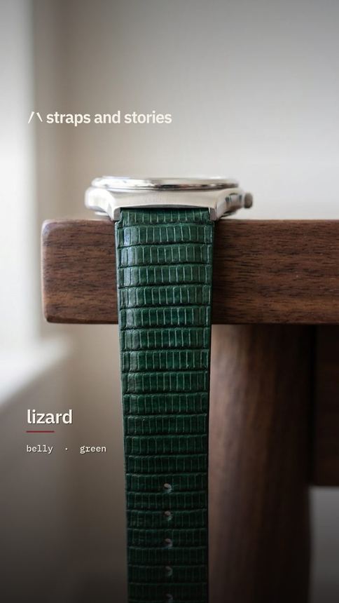 Lizard belly in green on a steel Seiko
