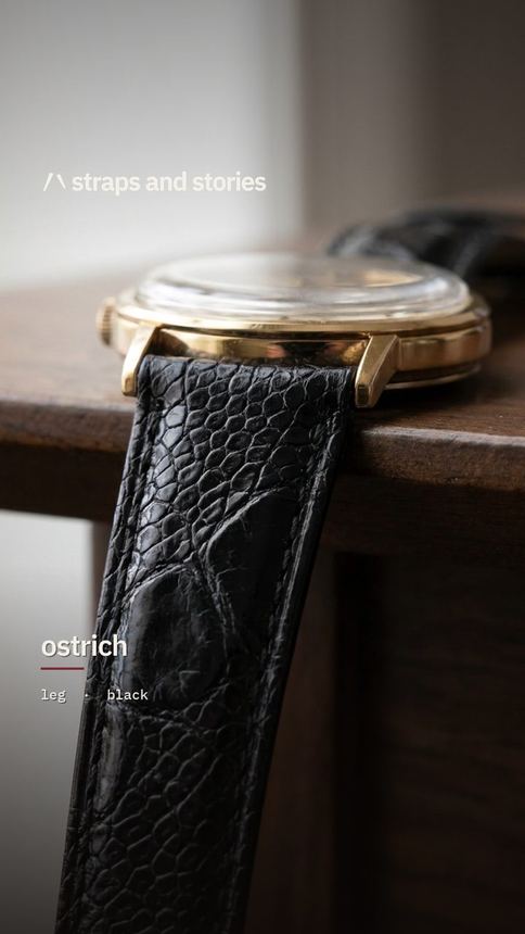 Ostrich leg in black on a gold Seiko